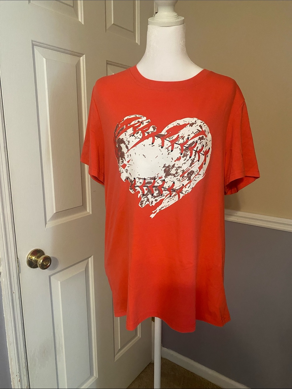 women’s Red Graphic Baseball Heart Tee